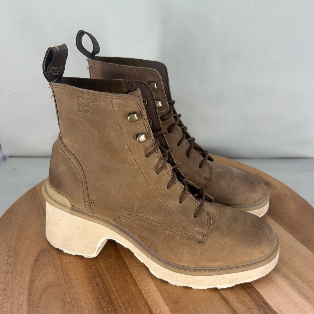 Sorel Brex Boot Lace Brown Leather Platform Ankle Boots Womens Size 9